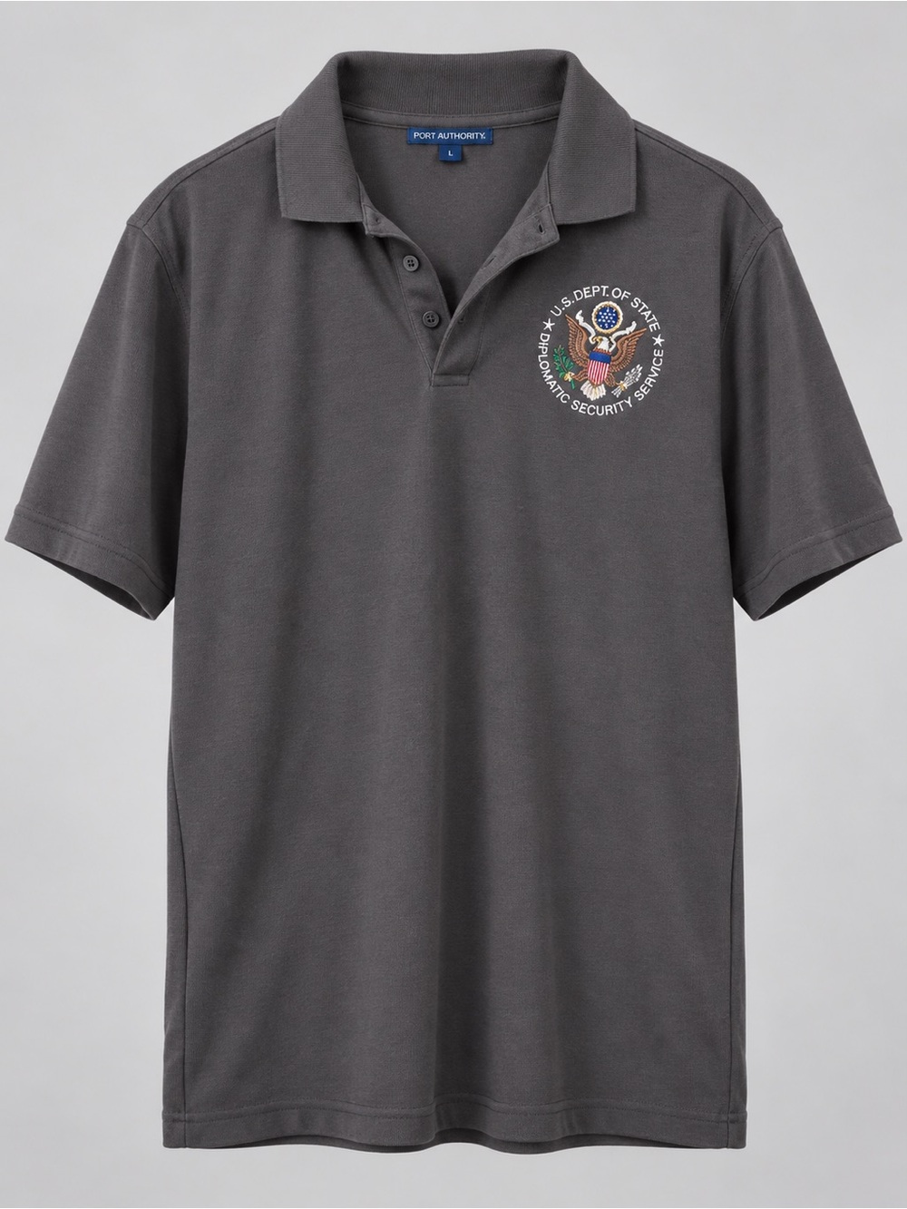 Port Authority Dark Gray Polo with U.S. Dept. of State Diplomatic Security Seal